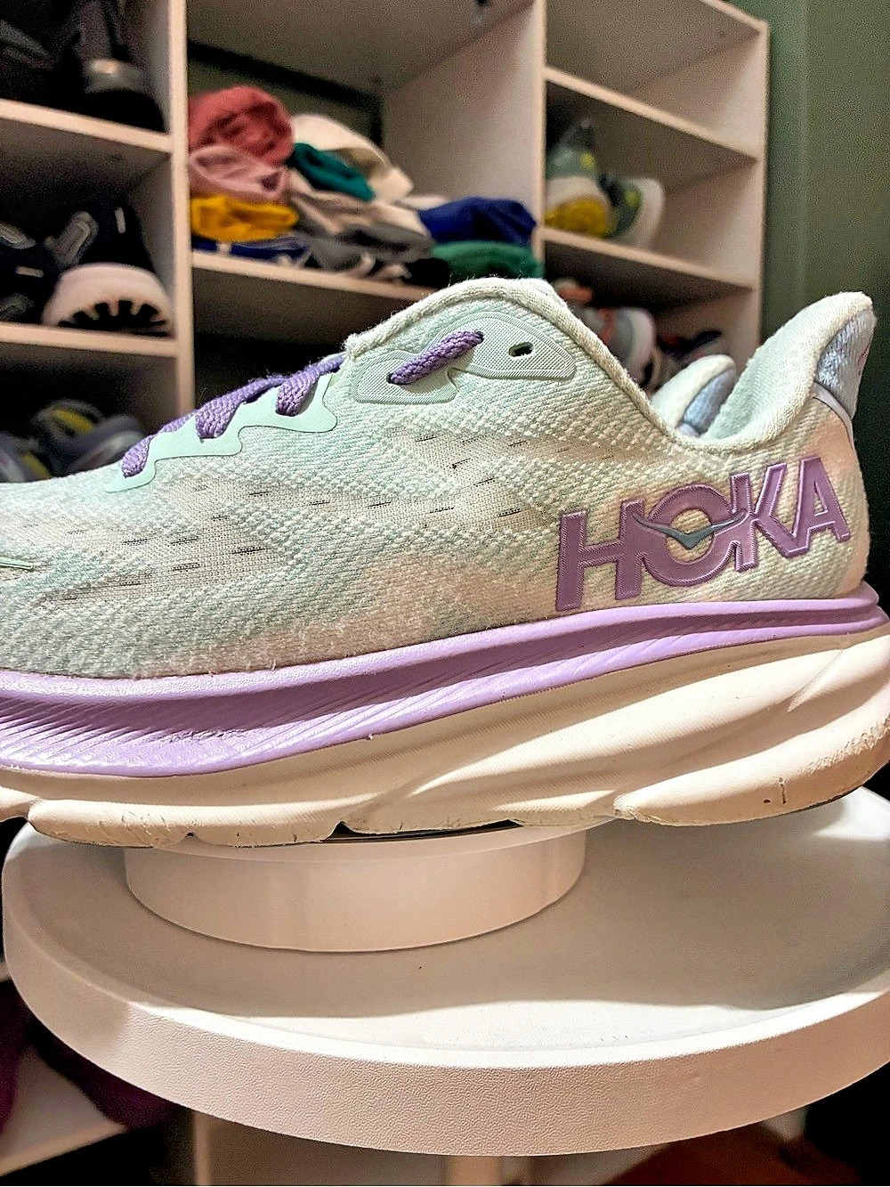 Hoka One One Clifton 9 Women's Athletic Shoes Green & Purple US 8.5 D